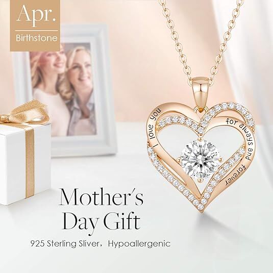 Forever Love Heart Birthstone Necklace: 925 Sterling Silver Jewelry for Mom, Wife, Friend – Ideal for Mother’s Day, Anniversaries & Birthday（white diamond,April） - Image 3