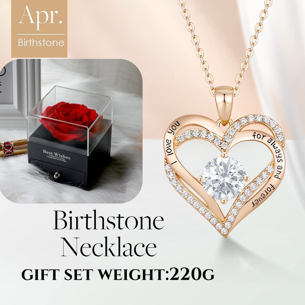 Forever Love Heart Birthstone Necklace: 925 Sterling Silver Jewelry for Mom, Wife, Friend – Ideal for Mother’s Day, Anniversaries & Birthday（white diamond,April） - Image 4