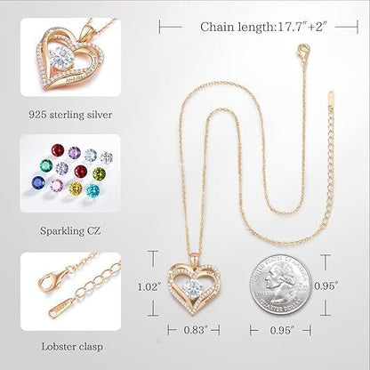 Forever Love Heart Birthstone Necklace: 925 Sterling Silver Jewelry for Mom, Wife, Friend – Ideal for Mother’s Day, Anniversaries & Birthday（white diamond,April） - Image 5