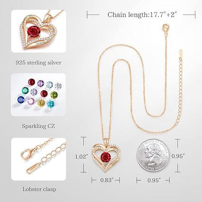 Forever Love Heart Birthstone Necklace: 925 Sterling Silver Personalized Jewelry for Mom, Wife, Friend with 12 Month Stone Options（red diamond,January） - Image 5
