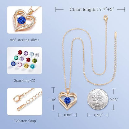 Forever Love Heart Birthstone Necklace: 925 Sterling Silver Personalized Jewelry for Mom, Wife, Friend with 12 Month Stone Options（blue diamond,December） - Image 4