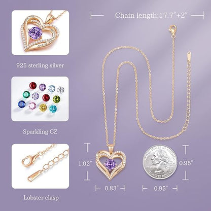 Forever Love Heart Birthstone Necklace: 925 Sterling Silver Personalized Jewelry for Mom, Wife, Friend with 12 Month Stone Options（purple diamond,February） - Image 5