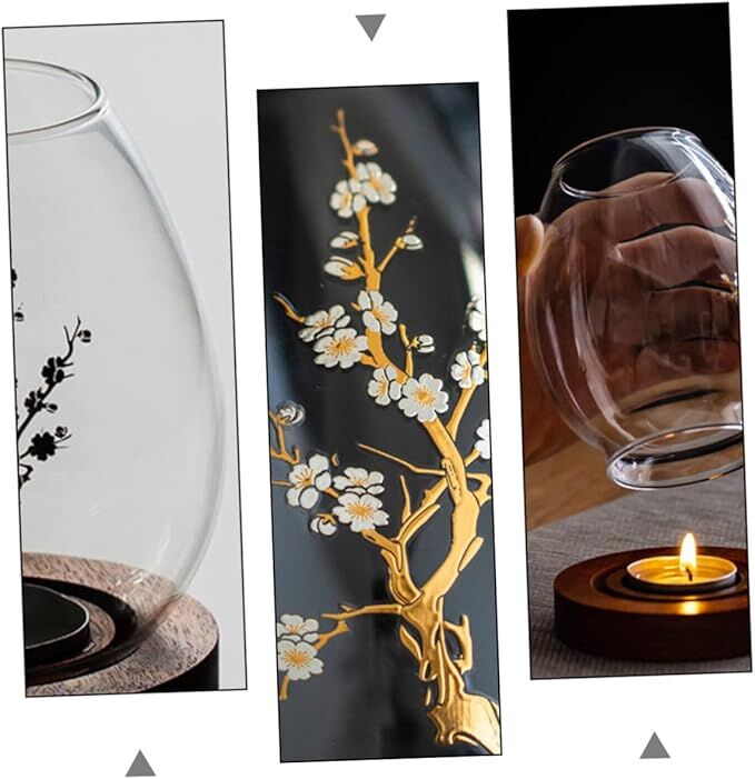 Chinese-Style Glass Candle Holder with Plum Blossom Design: 12×8cm, Windproof, Retro Zen Decor for Romantic Dinners & Home Ambiance - Image 3
