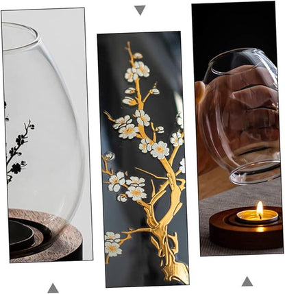 Chinese-Style Glass Candle Holder with Plum Blossom Design: 12×8cm, Windproof, Retro Zen Decor for Romantic Dinners & Home Ambiance - Image 3