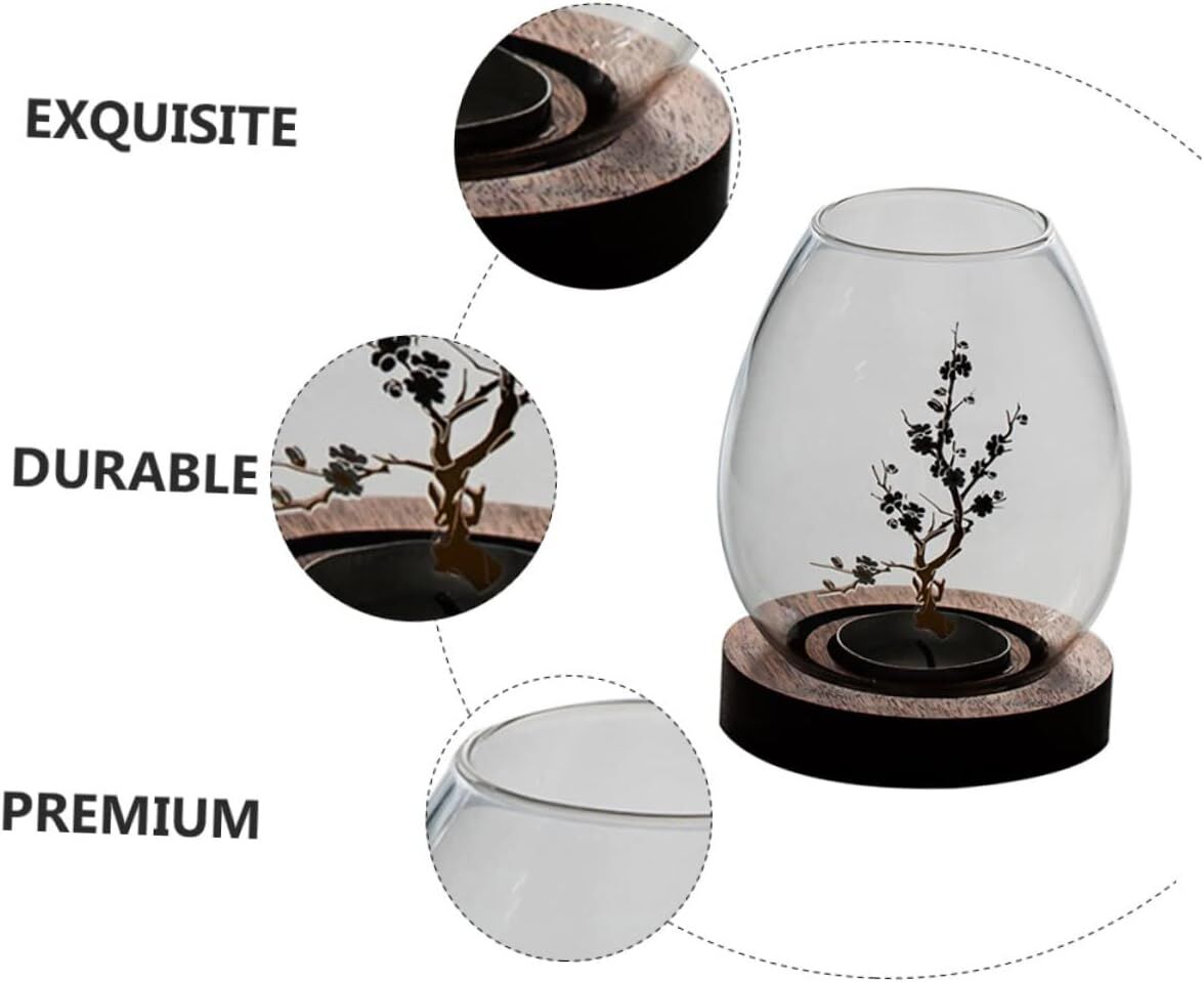 Chinese-Style Glass Candle Holder with Plum Blossom Design: 12×8cm, Windproof, Retro Zen Decor for Romantic Dinners & Home Ambiance - Image 5