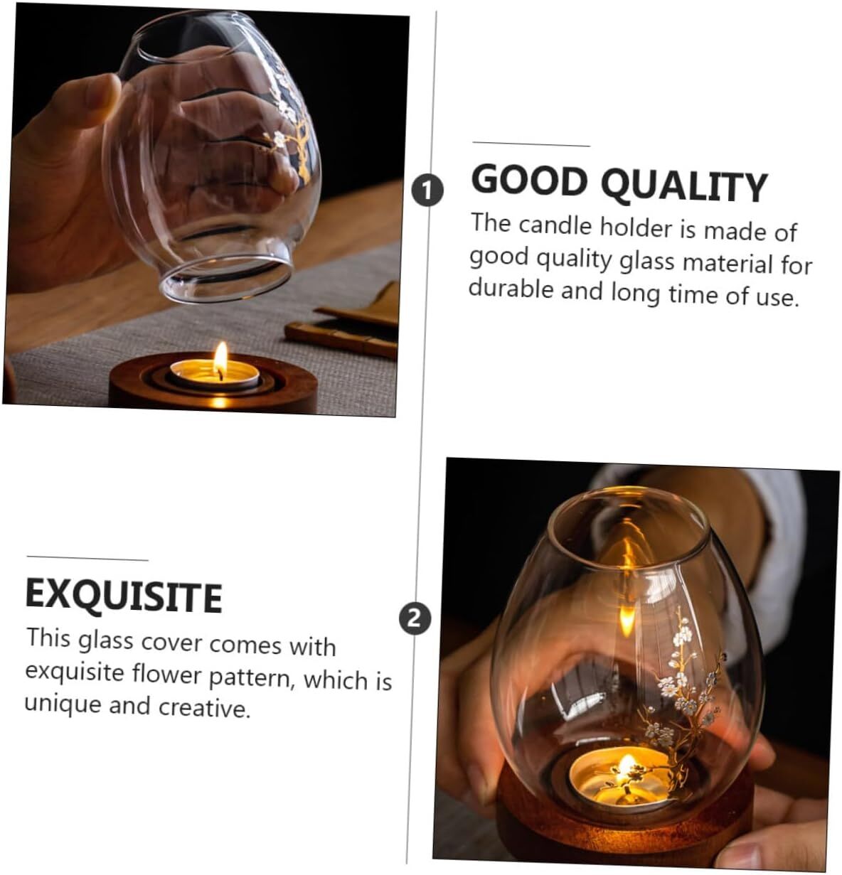 Chinese-Style Glass Candle Holder with Plum Blossom Design: 12×8cm, Windproof, Retro Zen Decor for Romantic Dinners & Home Ambiance - Image 6