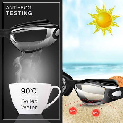 Gray Swim Goggles Set with Cap, Nose Clip, Earplugs & Case: Anti-Fog UV Protection for Men & Women - Image 4