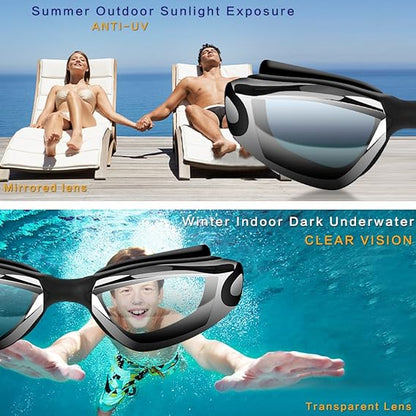 Gray Swim Goggles Set with Cap, Nose Clip, Earplugs & Case: Anti-Fog UV Protection for Men & Women - Image 5