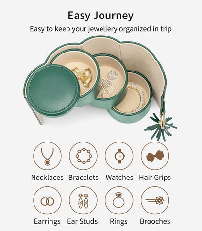 Green Travel Jewelry Case: 3-Layer PU Cylinder Organizer for Necklaces, Earrings, Gifts for Travelers & Jewelry Lovers - Image 3