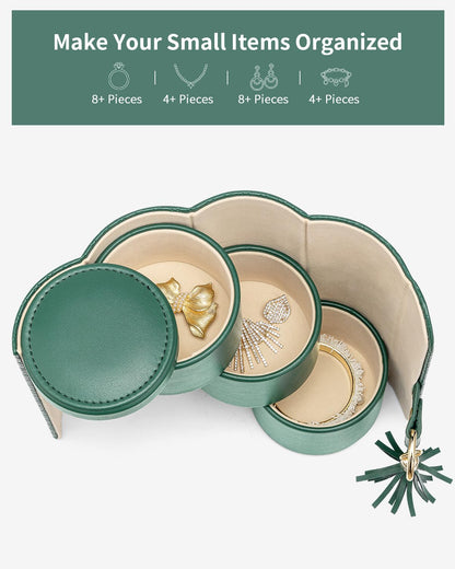 Green Travel Jewelry Case: 3-Layer PU Cylinder Organizer for Necklaces, Earrings, Gifts for Travelers & Jewelry Lovers - Image 7