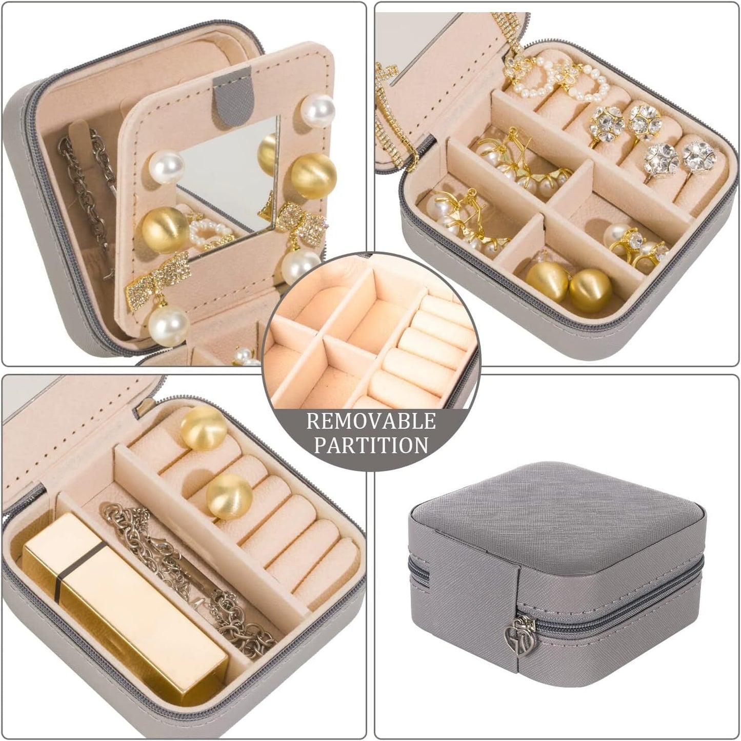Grey Travel Jewelry Box with Mirror: Chic, Organised Storage for Rings, Necklaces & Earrings, Ideal for Aussies - Image 7