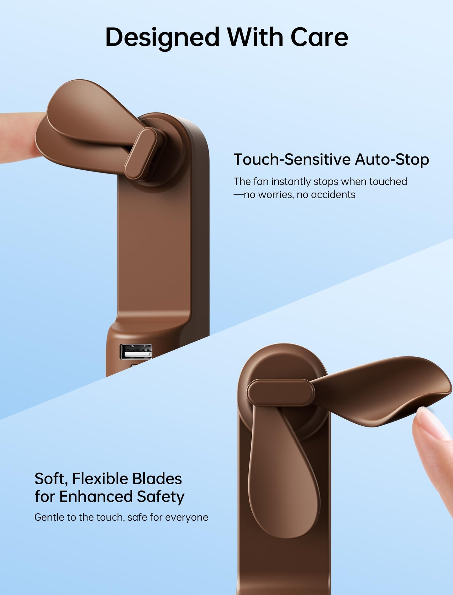 Handheld Mini Fan (Brown), 3-in-1 USB Rechargeable Portable Fan with Power Bank & Flashlight, Pocket Design for Travel & Summer - Image 7
