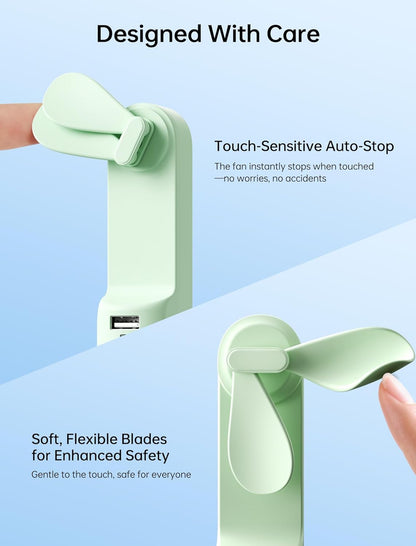 Handheld Mini Fan (Green), 3-in-1 USB Rechargeable Portable Fan with Power Bank & Flashlight, Pocket Design for Travel & Summer - Image 7