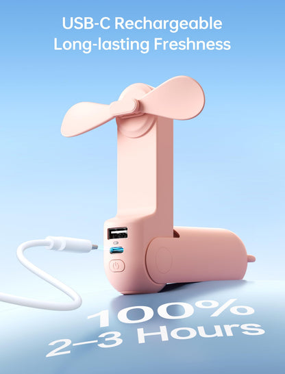 Handheld Mini Fan (Pink), 3-in-1 USB Rechargeable Portable Fan with Power Bank & Flashlight, Pocket Design for Travel & Summer - Image 8