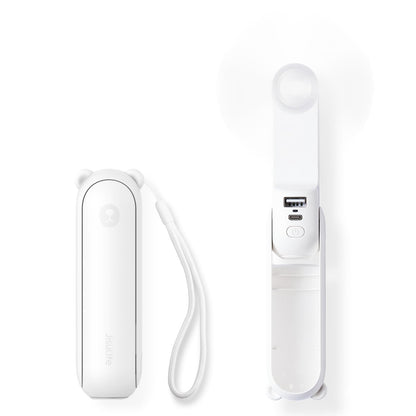 Handheld Mini Fan (White), 3-in-1 USB Rechargeable Portable Fan with Power Bank & Flashlight, Pocket Design for Travel & Summer