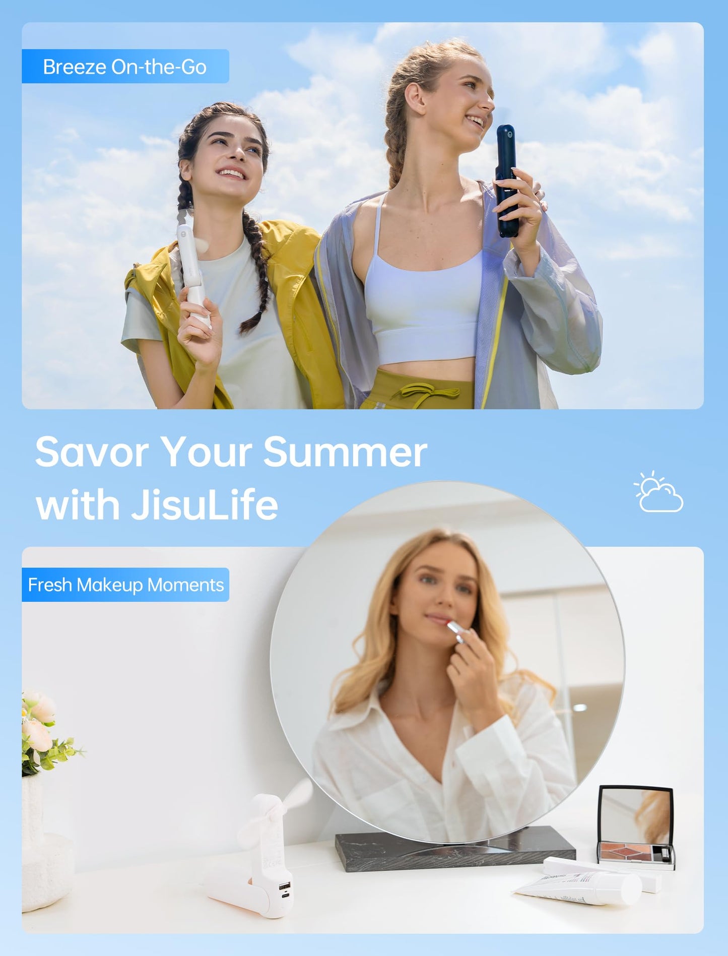 Handheld Mini Fan (White), 3-in-1 USB Rechargeable Portable Fan with Power Bank & Flashlight, Pocket Design for Travel & Summer - Image 6