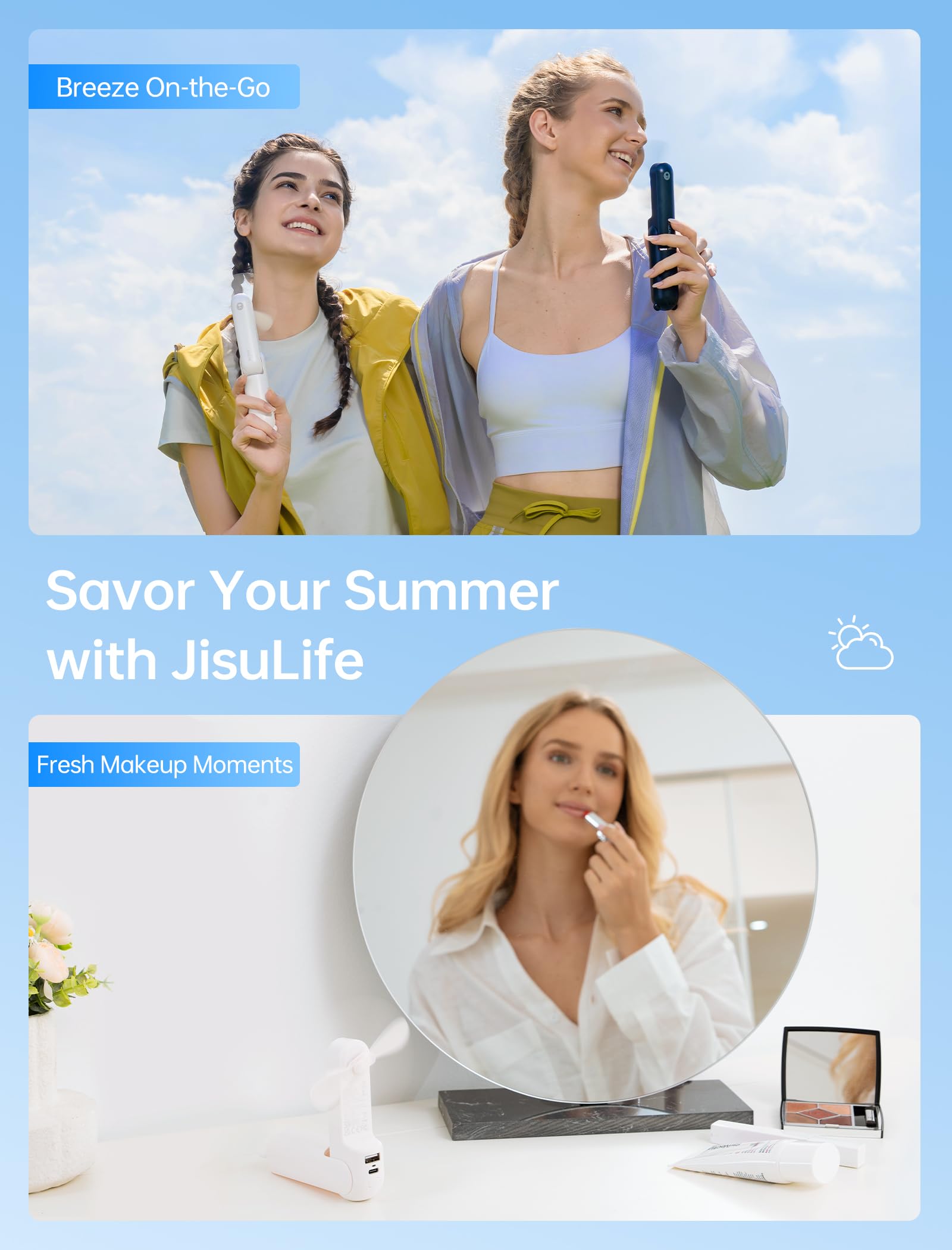 Handheld Mini Fan (White), 3-in-1 USB Rechargeable Portable Fan with Power Bank & Flashlight, Pocket Design for Travel & Summer - Image 6