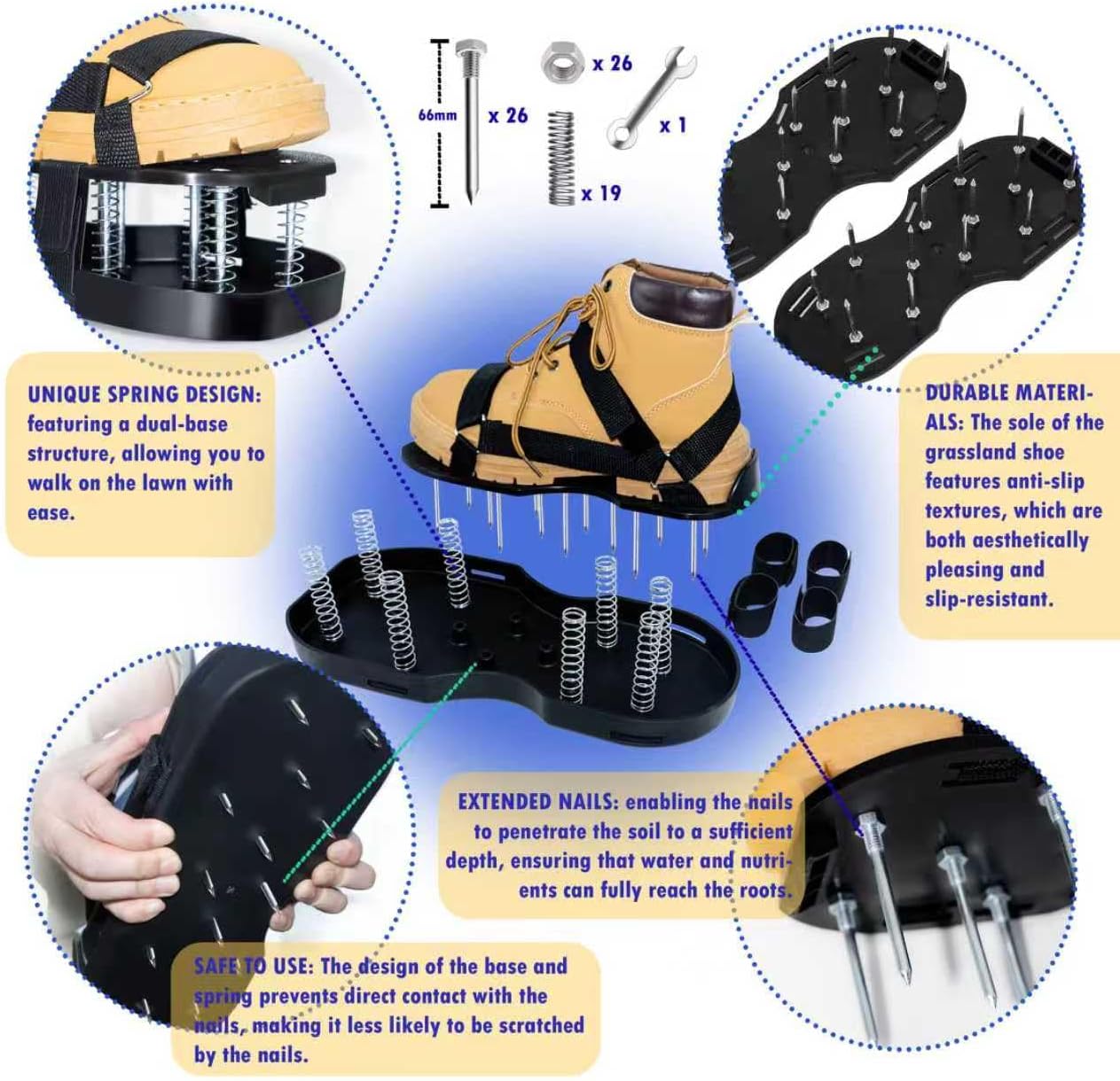 Lawn Aerator Shoes with Spring Base & Spikes: Adjustable Strap, Double-Layer Design for Healthy Lawns in Australian Gardens - Image 2