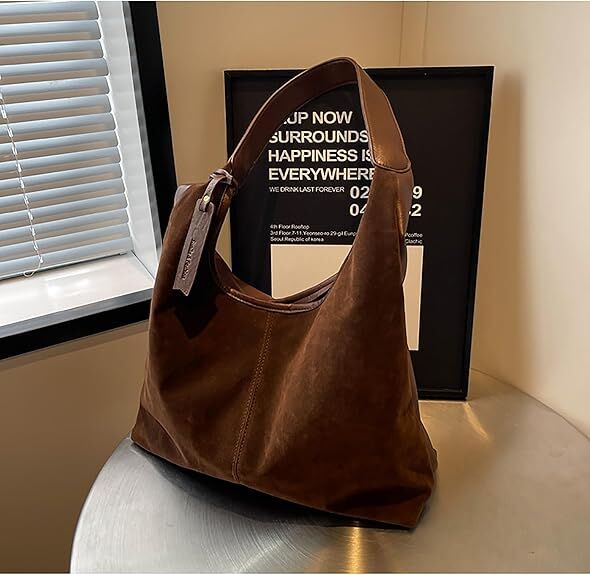 Leather Hobo Bags for Women Brown Purses Suede Purse Slouchy Tote Bag Suede Tote Bag Fall Winter Purses Handbag - Image 5