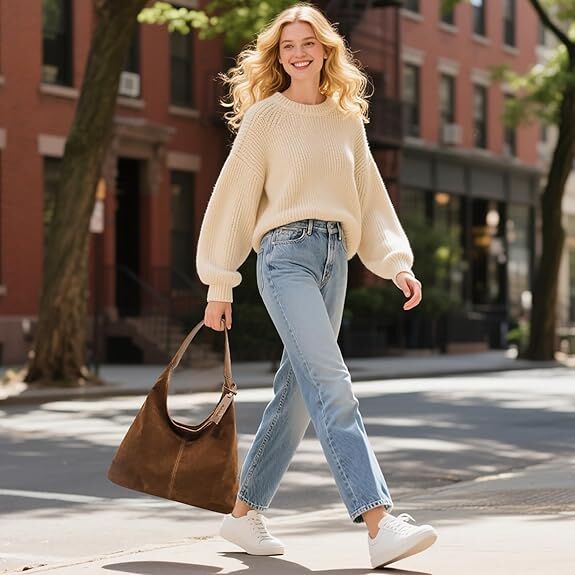 Leather Hobo Bags for Women Brown Purses Suede Purse Slouchy Tote Bag Suede Tote Bag Fall Winter Purses Handbag - Image 4