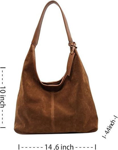 Leather Hobo Bags for Women Brown Purses Suede Purse Slouchy Tote Bag Suede Tote Bag Fall Winter Purses Handbag - Image 6