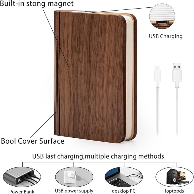 Christmas giftsRechargeable LED Book Night Light: Creative Folding Wooden Lamp with Magnetic Design for Bedrooms & GiftingWalnut Red,(L) - Image 7