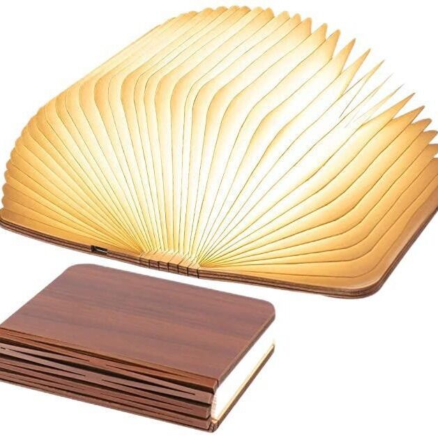Christmas giftsRechargeable LED Book Night Light: Creative Folding Wooden Lamp with Magnetic Design for Bedrooms & Gifting(Walnut Red,XL)