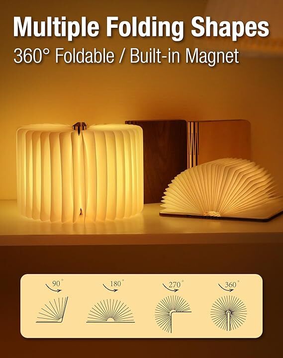 Christmas giftsRechargeable LED Book Night Light: Creative Folding Wooden Lamp with Magnetic Design for Bedrooms & Gifting(Walnut Black,L) - Image 6