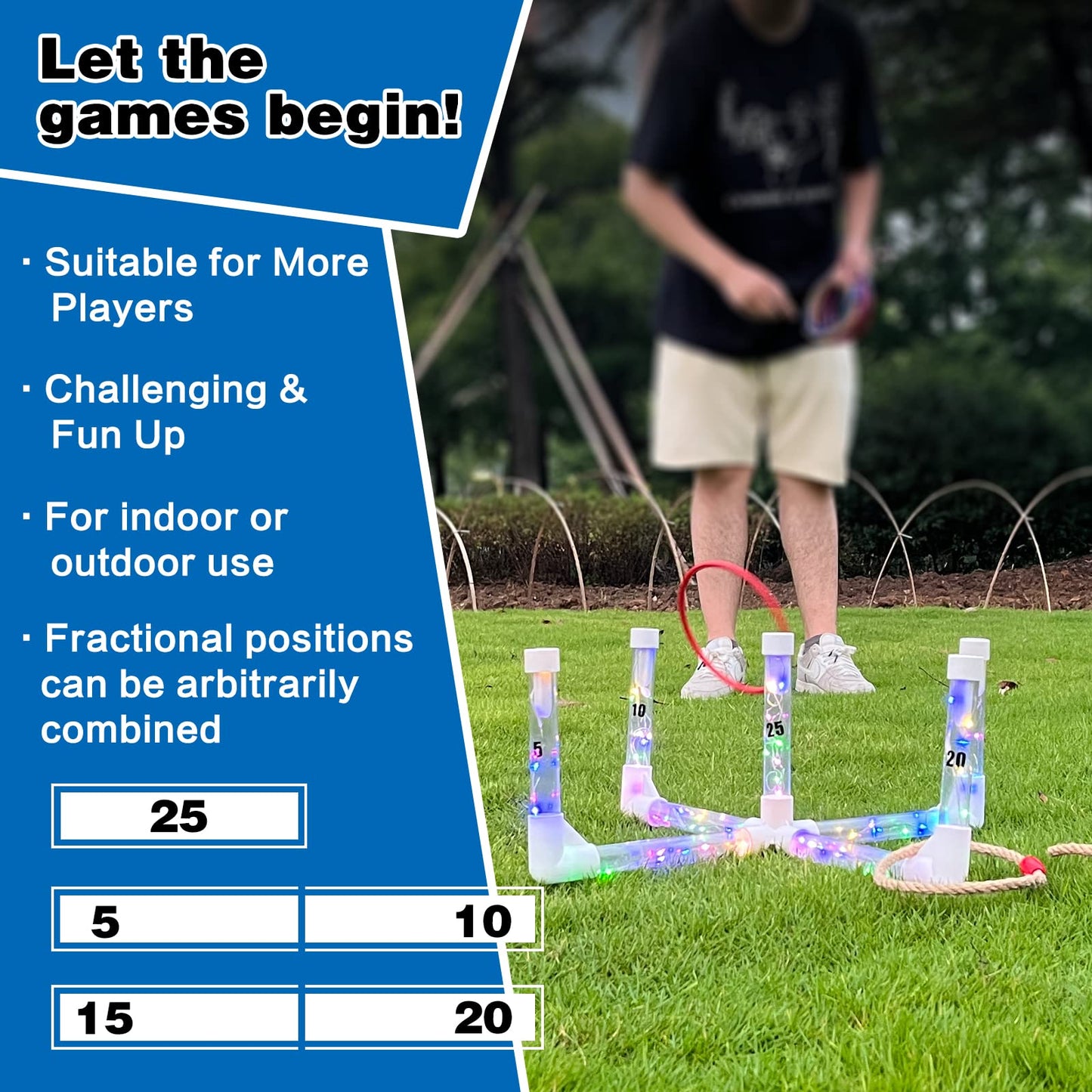 LED Ring Toss Game Set, Outdoor Indoor Yard Game for Adults & Kids with Light-Up Targets, Compact Carry for Parties & Family Fun - Image 3