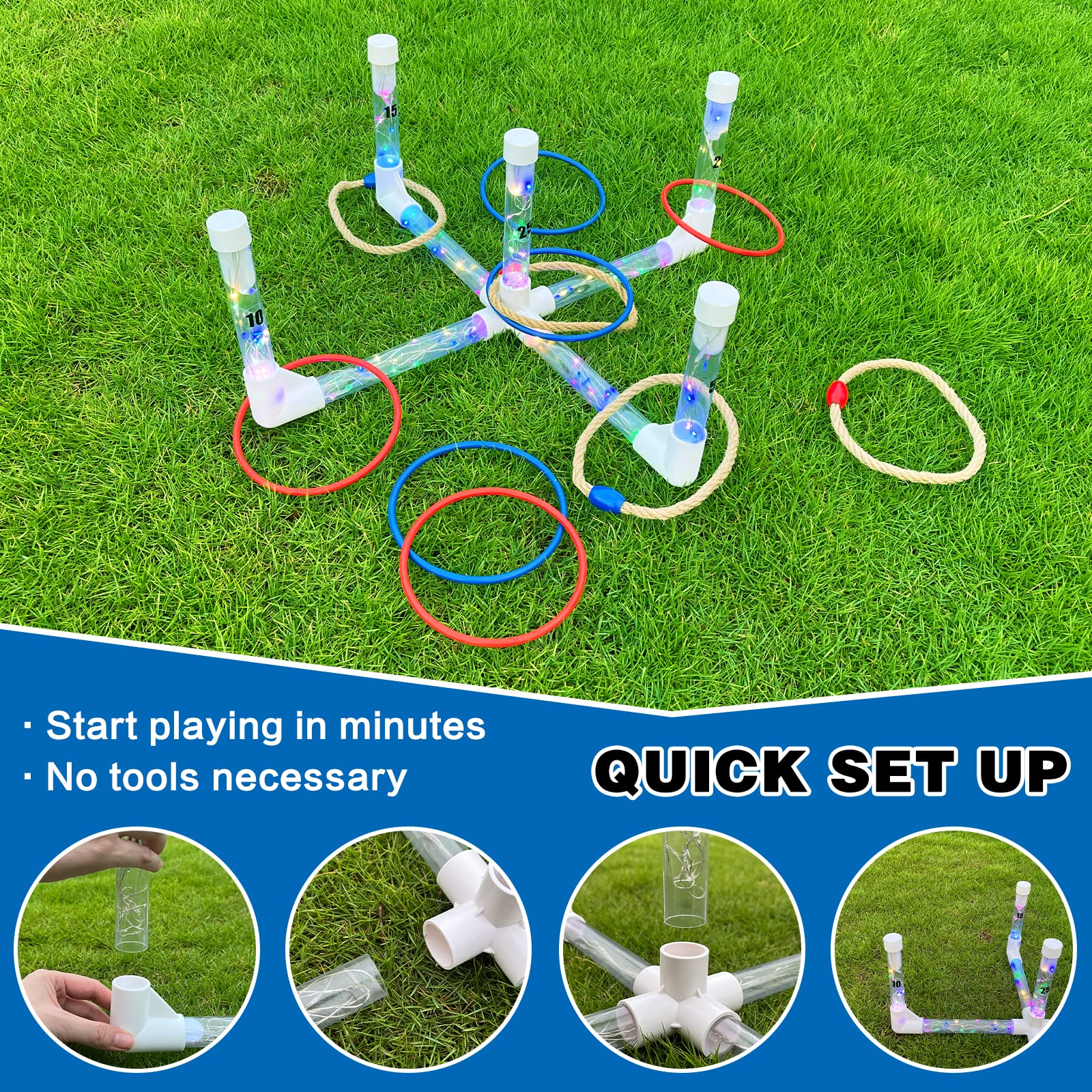 LED Ring Toss Game Set, Outdoor Indoor Yard Game for Adults & Kids with Light-Up Targets, Compact Carry for Parties & Family Fun - Image 4