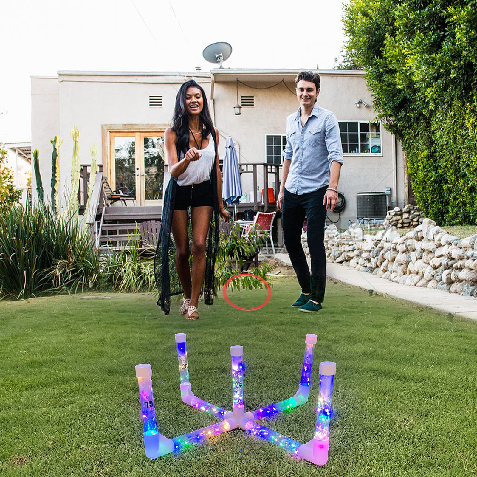 LED Ring Toss Game Set, Outdoor Indoor Yard Game for Adults & Kids with Light-Up Targets, Compact Carry for Parties & Family Fun - Image 7