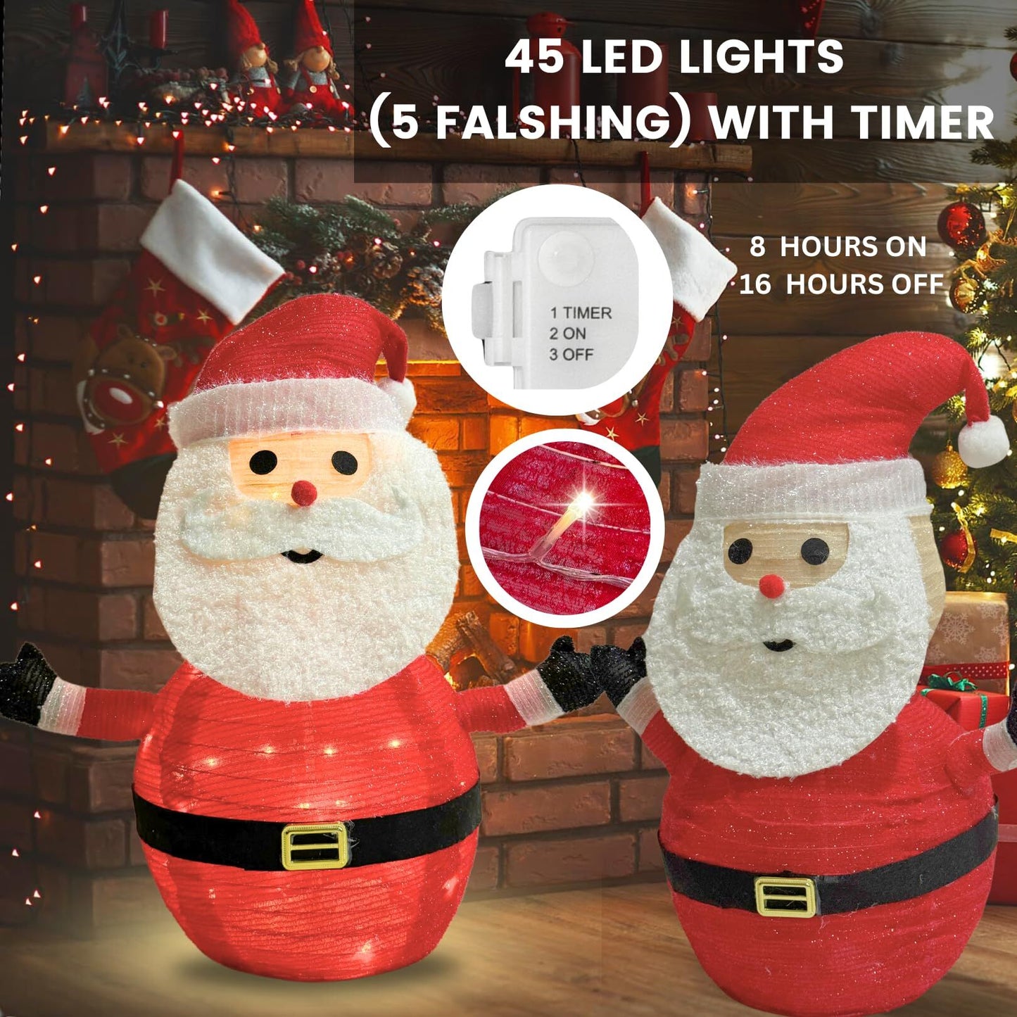 Lighted Christmas Santa Claus Decoration Lantern, 45 LED Collapsible Pop-Up Ornament with 8 Light Modes & Timer, Indoor Outdoor Holiday Décor - Image 2