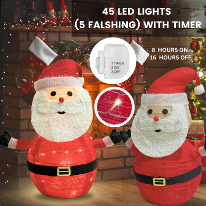 Lighted Christmas Santa Claus Decoration Lantern, 45 LED Collapsible Pop-Up Ornament with 8 Light Modes & Timer, Indoor Outdoor Holiday Décor - Image 2