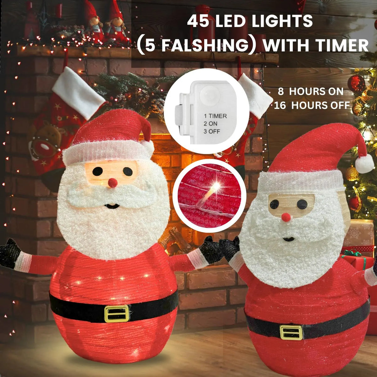 Lighted Christmas Santa Claus Decoration Lantern, 45 LED Collapsible Pop-Up Ornament with 8 Light Modes & Timer, Indoor Outdoor Holiday Décor - Image 2