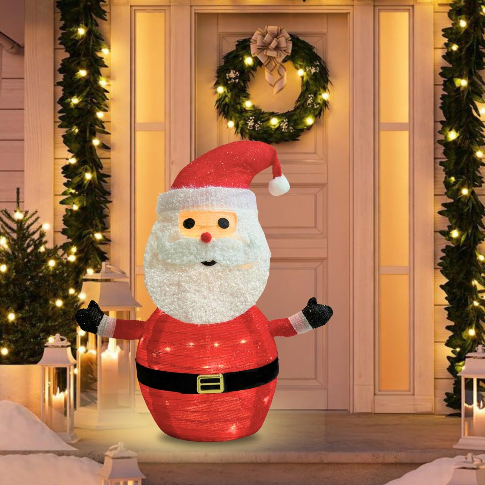 Lighted Christmas Santa Claus Decoration Lantern, 45 LED Collapsible Pop-Up Ornament with 8 Light Modes & Timer, Indoor Outdoor Holiday Décor - Image 4