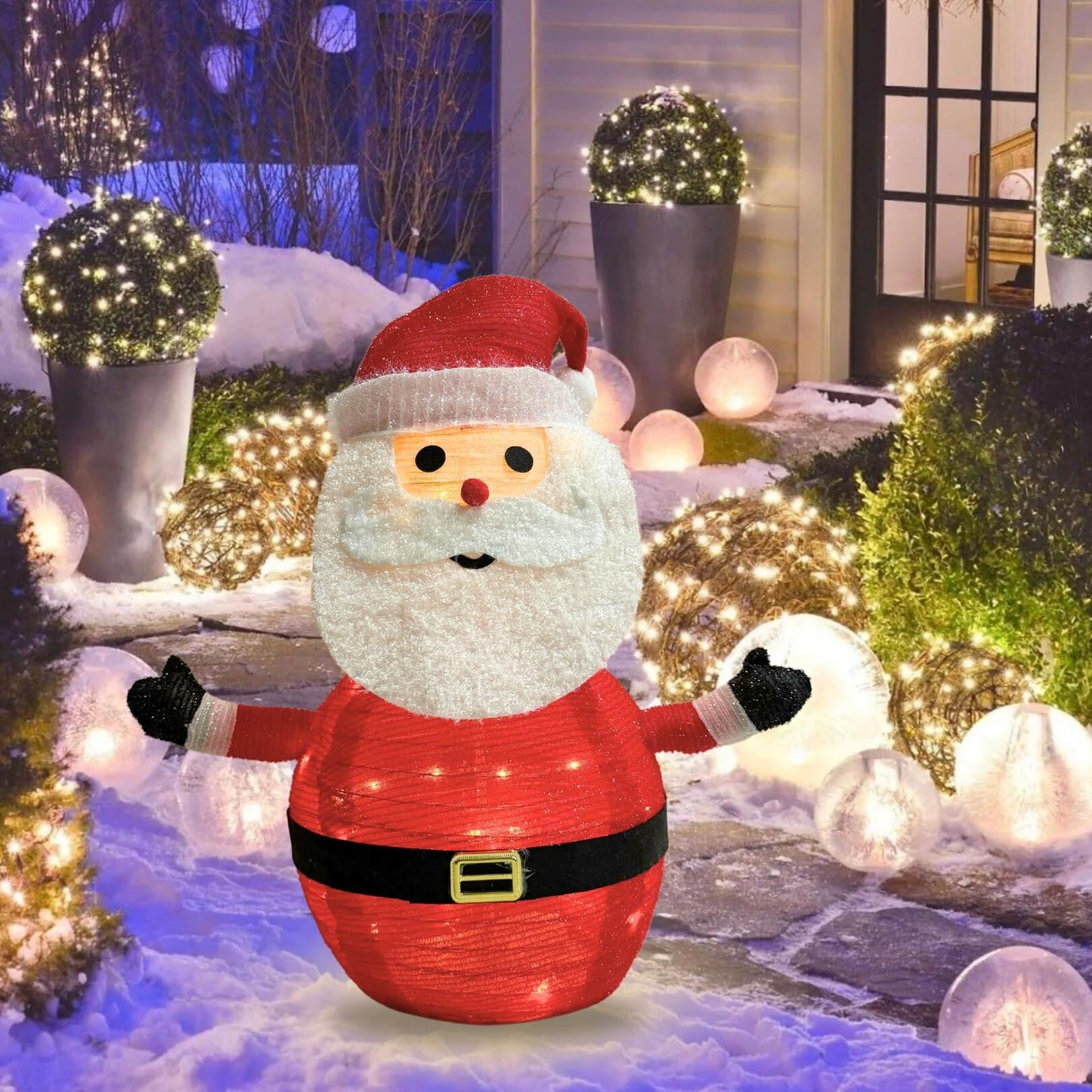 Lighted Christmas Santa Claus Decoration Lantern, 45 LED Collapsible Pop-Up Ornament with 8 Light Modes & Timer, Indoor Outdoor Holiday Décor - Image 8