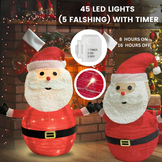 2-Pack Lighted Christmas Santa Claus Decoration Lantern, 45 LED Collapsible Pop-Up Ornament with 8 Light Modes & Timer, Indoor Outdoor Holiday Décor - Image 2