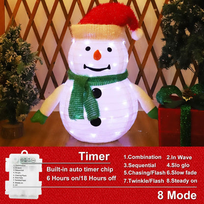 Lighted Christmas Snowman Decoration Lantern, 45 LED Collapsible Pop-Up Ornament with 8 Light Modes & Timer, Indoor Outdoor Holiday Décor - Image 4