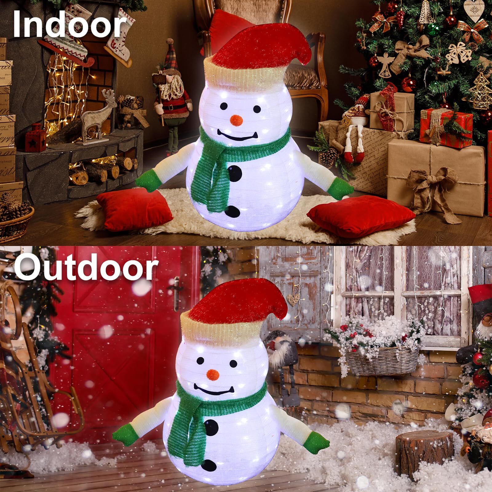 2-Pack Lighted Christmas Snowman Decoration Lantern, 45 LED Collapsible Pop-Up Ornament with 8 Light Modes & Timer, Indoor Outdoor Holiday Décor - Image 6