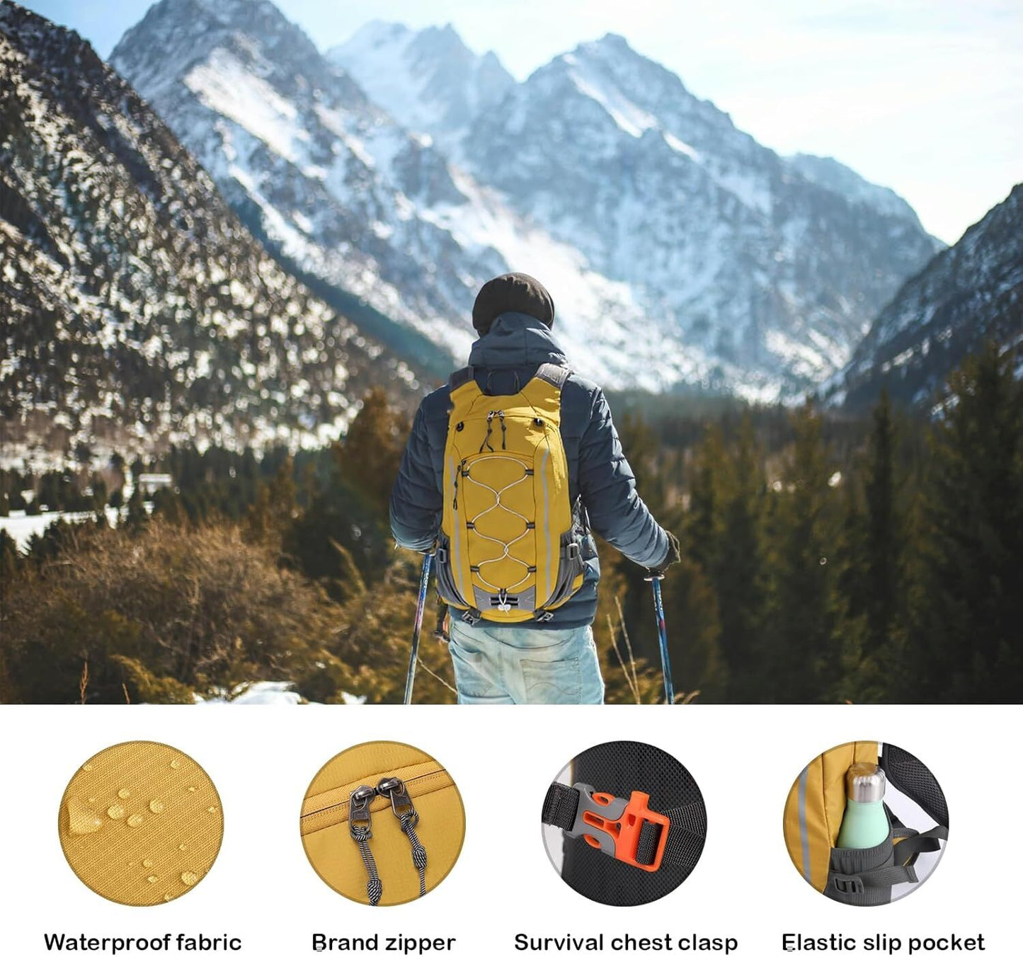 Small Hiking Backpack Lightweight Waterproof Daypack for Camping Cycling Fitness Outdoor Sports - Women Men Teens - Image 3