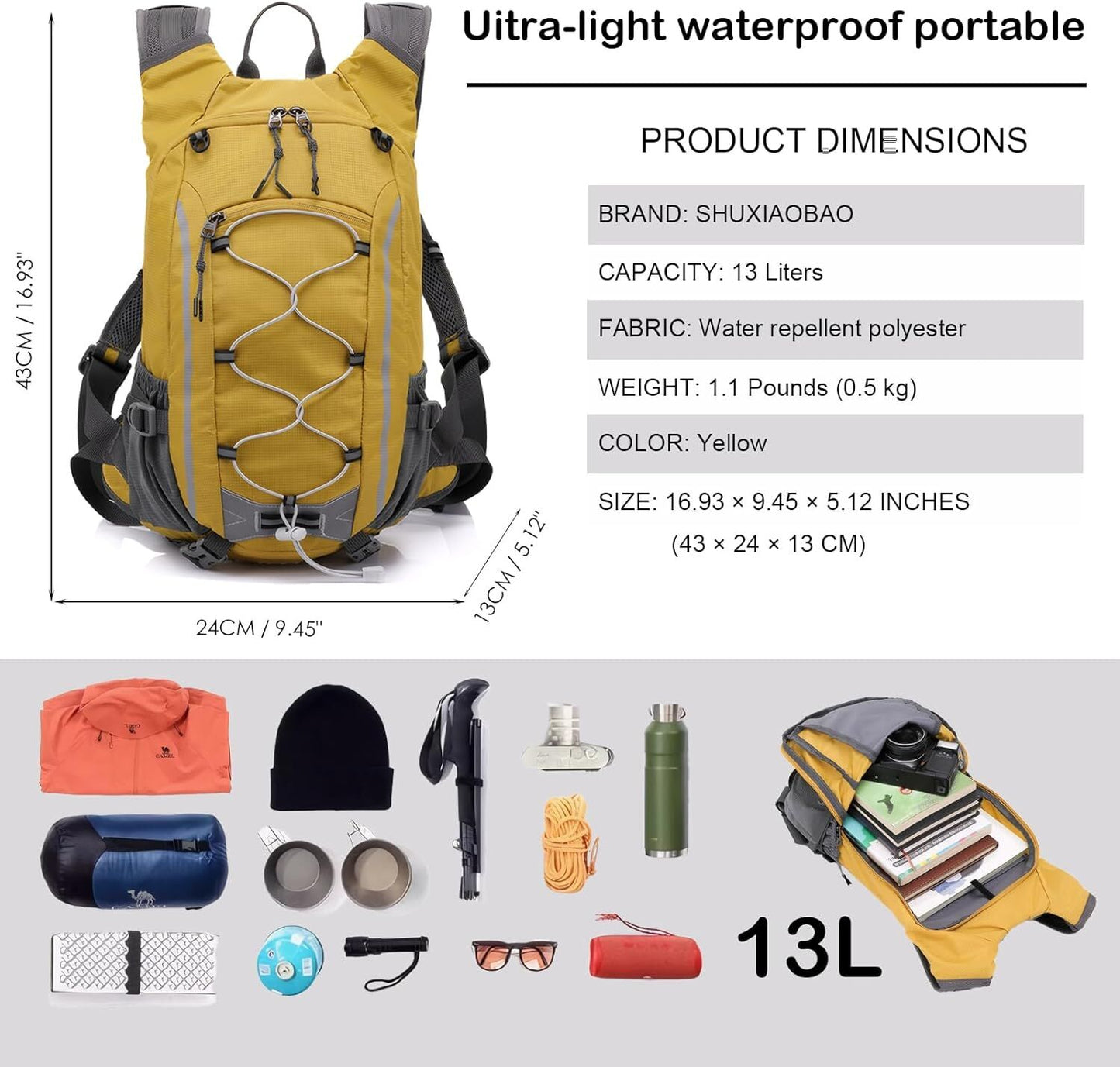 Small Hiking Backpack Lightweight Waterproof Daypack for Camping Cycling Fitness Outdoor Sports - Women Men Teens - Image 2