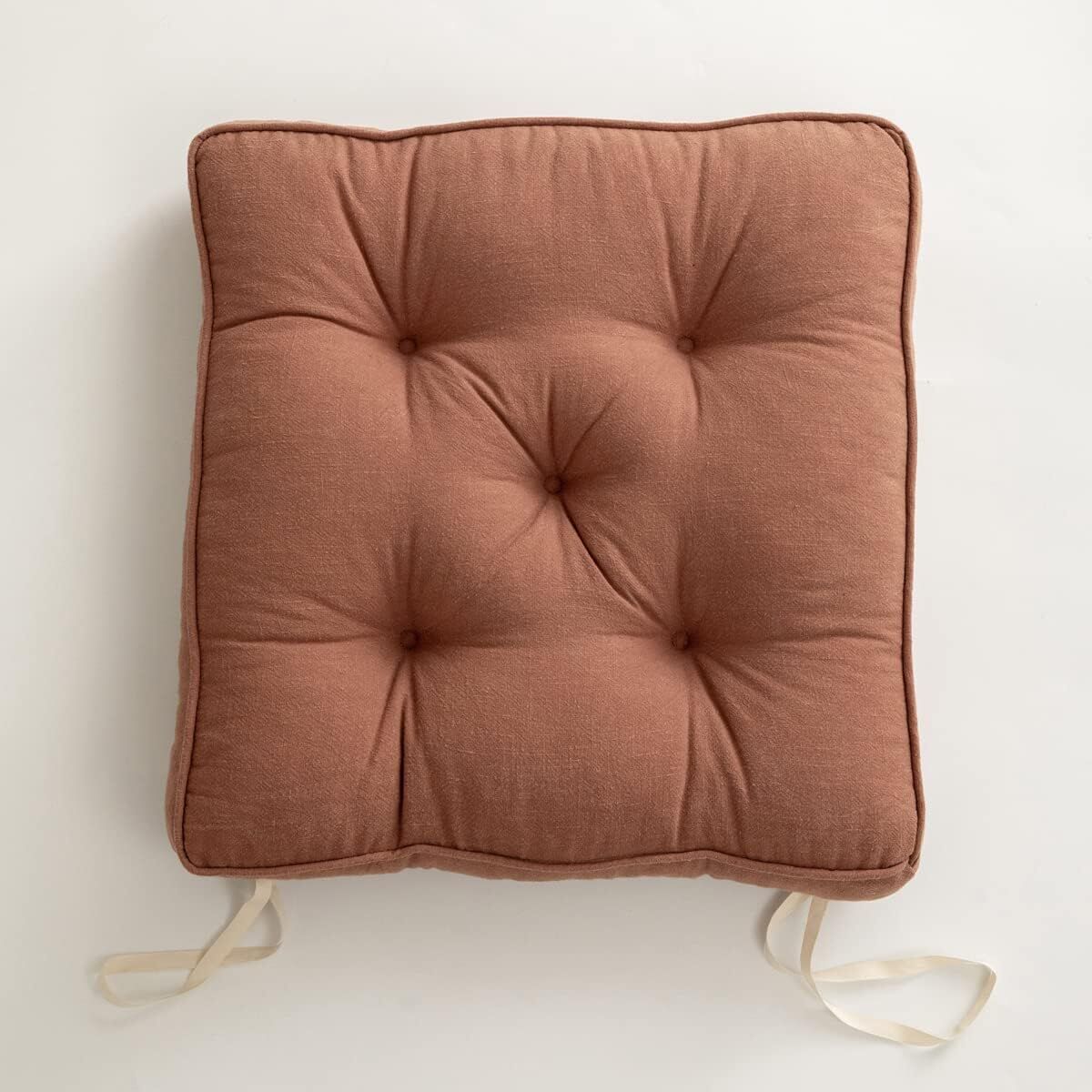 43×43×6cm Linen Cotton Thick Seat Cushion: Plush, Solid-Colour, for Office & Home Chairs, Aussie Comfort Essential（Amber Brown） - Image 2
