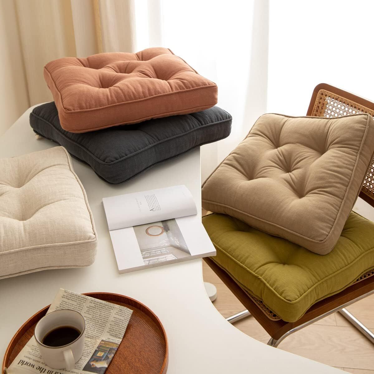 43×43×6cm Linen Cotton Thick Seat Cushion: Plush, Solid-Colour, for Office & Home Chairs, Aussie Comfort Essential（Amber Brown） - Image 6