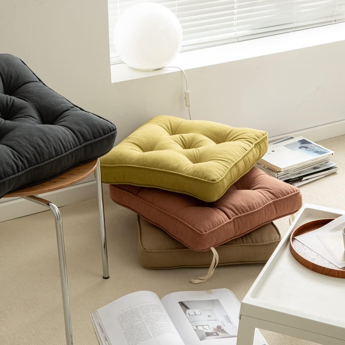 43×43×6cm Linen Cotton Thick Seat Cushion: Plush, Solid-Colour, for Office & Home Chairs, Aussie Comfort Essential（Amber Brown） - Image 8