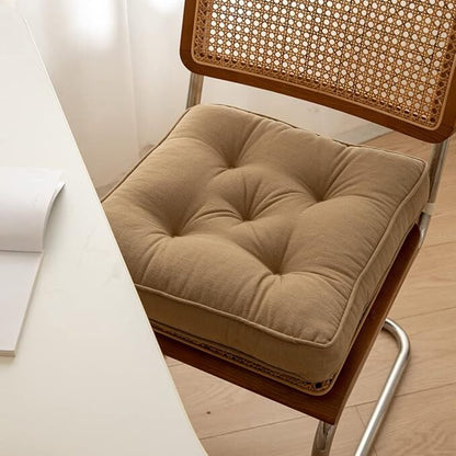 43×43×6cm Linen Cotton Thick Seat Cushion: Plush, Solid-Colour, for Office & Home Chairs, Aussie Comfort Essential（Bean Coffee）
