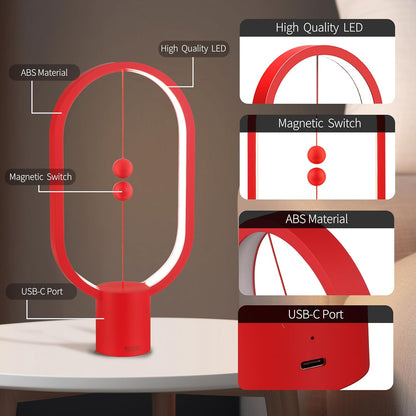 Red Magnetic Balance LED Table Lamp: USB-Powered, Dimmable Eye-Care Light with Award-Winning Design for Australian Homes & Offices - Image 2