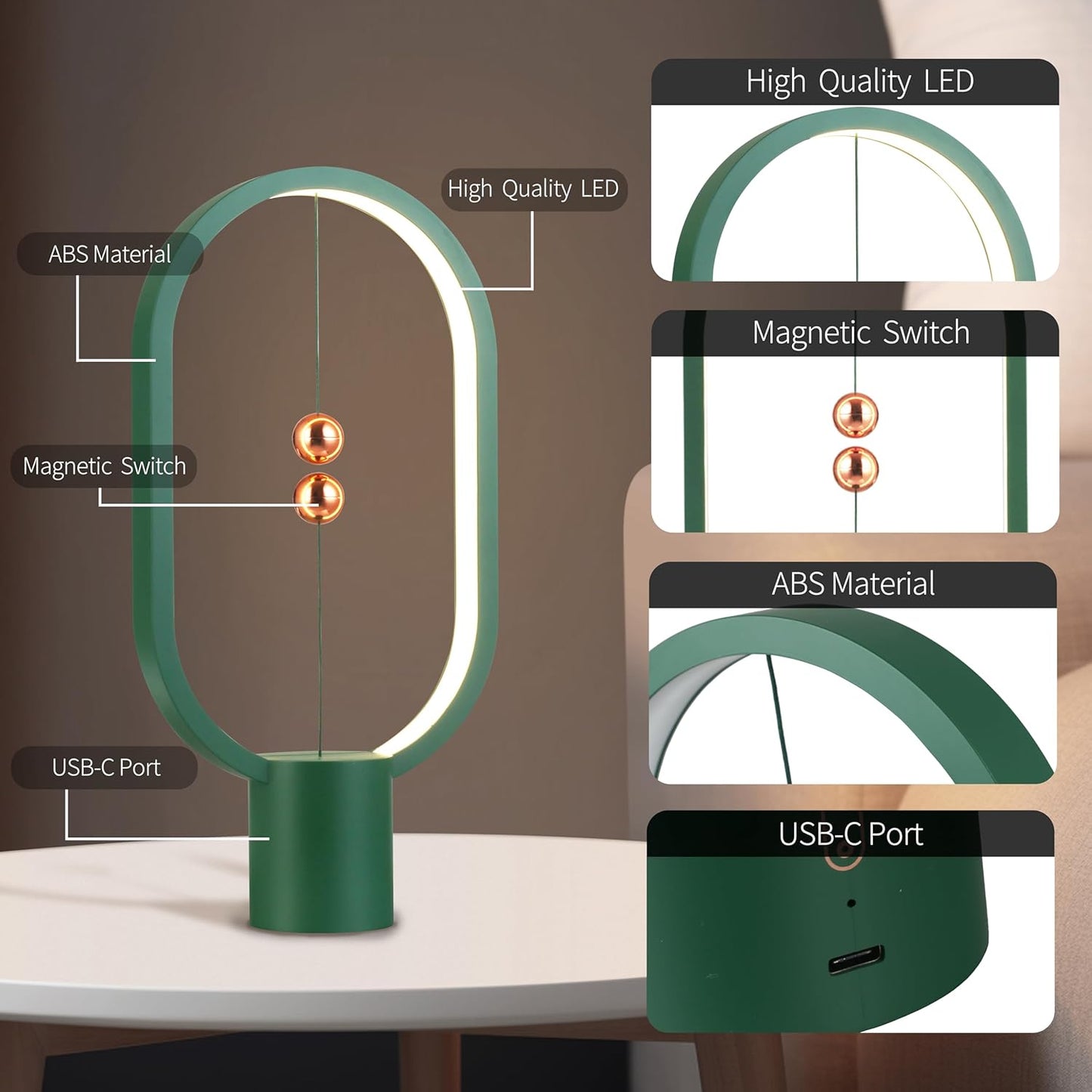 Green Magnetic Balance LED Table Lamp: USB-Powered, Dimmable Eye-Care Light with Award-Winning Design for Australian Homes & Offices - Image 2