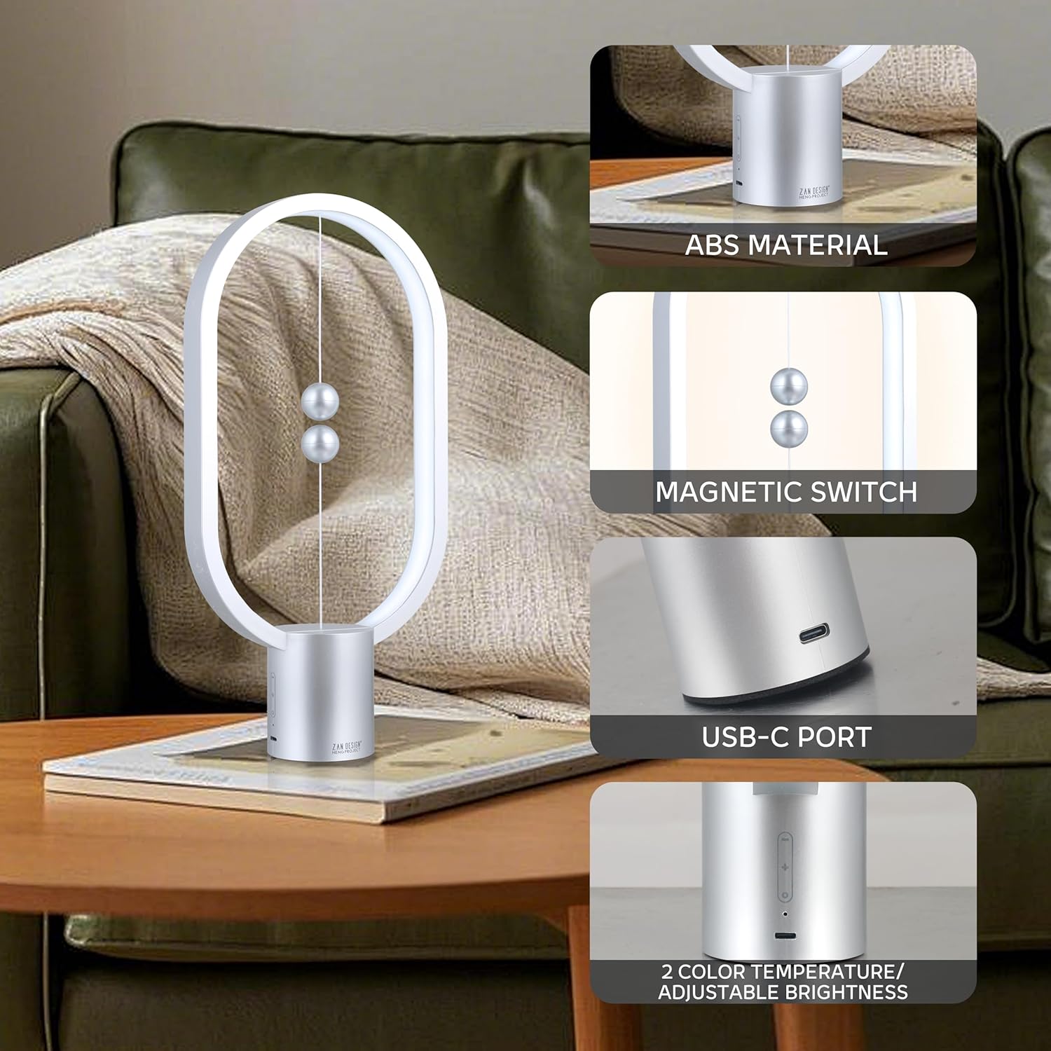 Silver Magnetic Balance LED Table Lamp: USB-Powered, Dimmable Eye-Care Light with Award-Winning Design for Australian Homes & Offices - Image 4