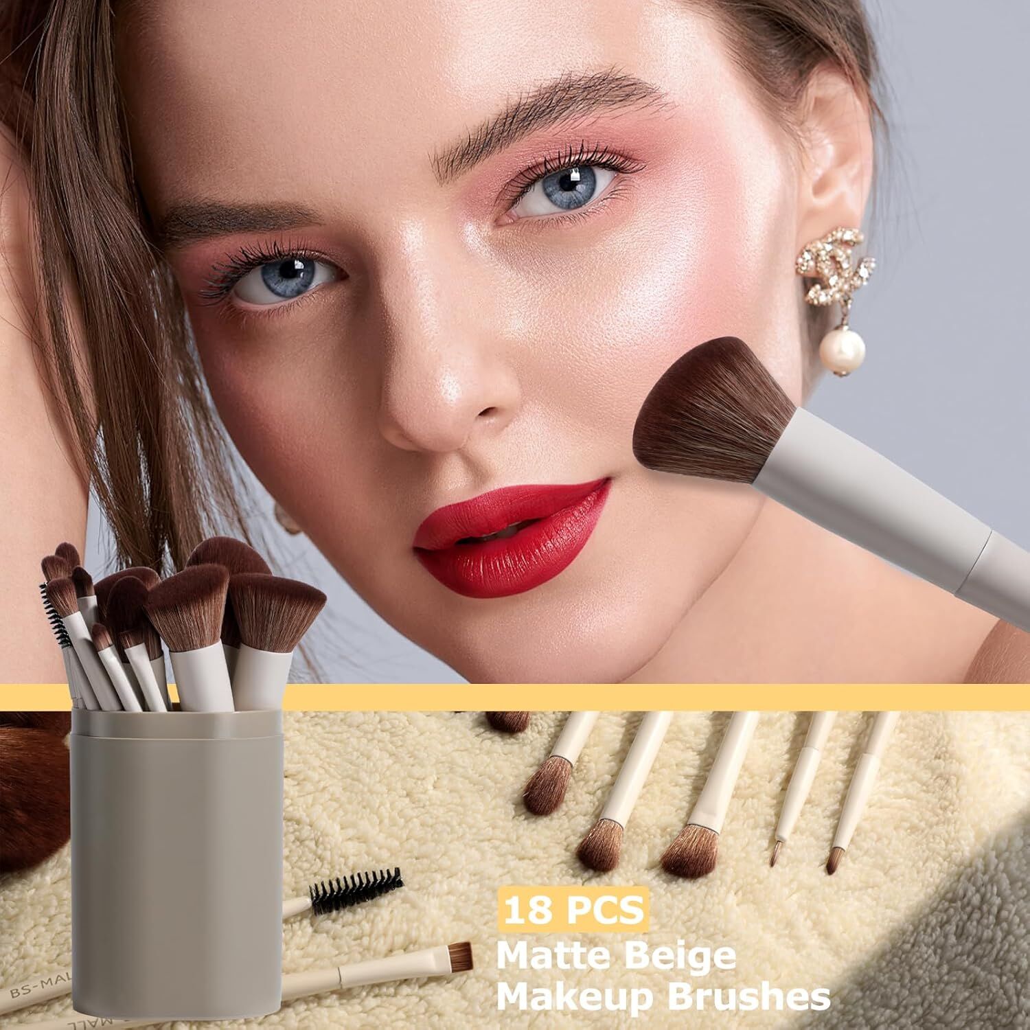 Matte Beige Makeup Brush Set (18-Piece): Professional, Cruelty-Free for Foundation, Blush & Eyeshadow, Ideal for Aussies - Image 5