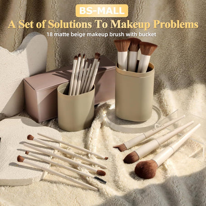Matte Beige Makeup Brush Set (18-Piece): Professional, Cruelty-Free for Foundation, Blush & Eyeshadow, Ideal for Aussies - Image 6